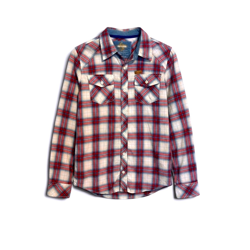 Epic Threads Plaid Western Button Down Shirt Red Blue Cream Cotton Large 2892